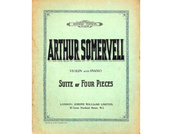 5193 | Arthur Somervell - Suite of Four Pieces - For Violin and Piano - Berner's Edition No. 13576