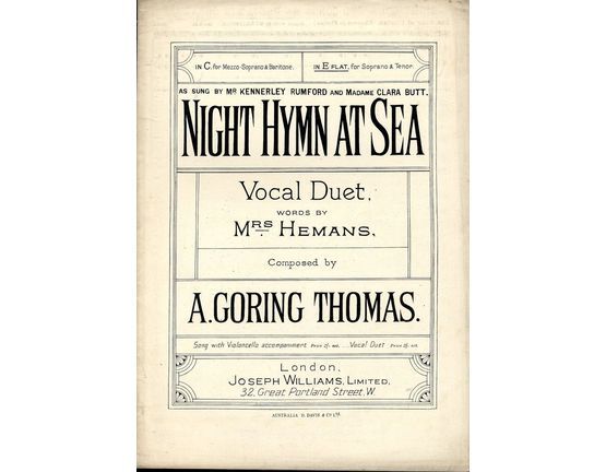 5193 | Night Hymn at Sea - Vocal Duet  - As sung by Mr. Kennerley and Madame Clara Butt in the key of E flat major for  Soprano & Tenor