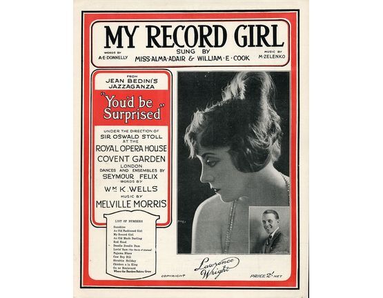 5262 | My Record Girl - Sung by Miss Alma Adair and William E. Cook in Jean Bedini's Jazzaganza "You'd be Suprised" at The Royal Opera House, London - For Pi