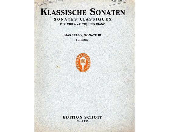 5378 | Sonates Classiques Fur Viola Und Piano - Marcello, Sonate III - Edition Schott No. 1238