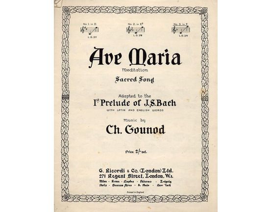 5409 | Ave Maria in F major - Meditation - Sacred Song Adapted to the 1st Prelude of J.S. Bach - with Latin and English Words
