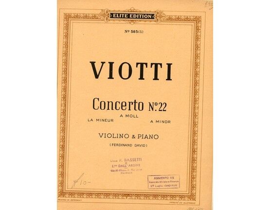 5427 | Concerto - No. 22 - In A Moll - For violin and piano with seperate violin part