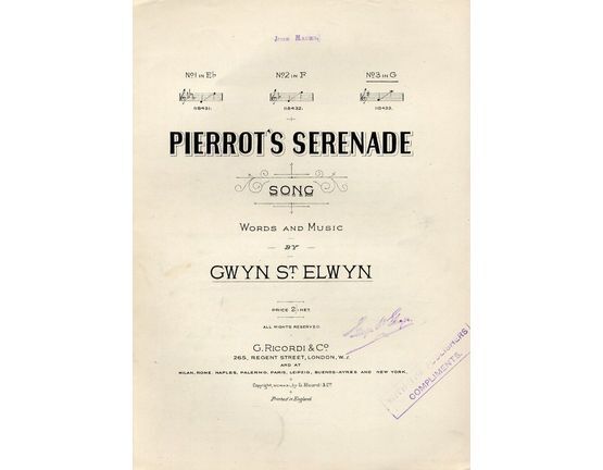 5480 | Pierrot's Serenade - Song No. 3 in Key of G for High Voice
