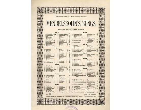 5753 | On Wings of Music, , Opus 34, No. 32 of "The Only Complete and Uniform Edition of Mendelssohn's Songs" English and German words