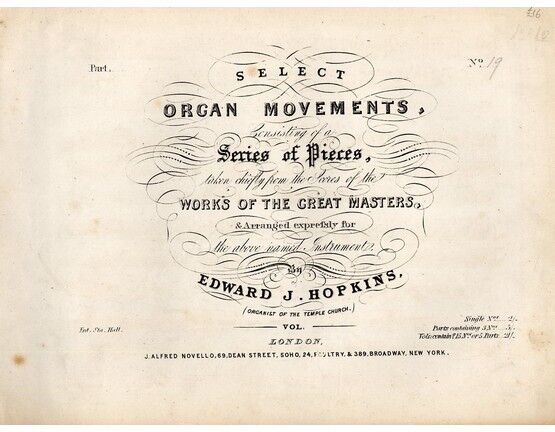 5816 | Adagio Movements, Opus 13, No. 19 of "Select Organ Movements, consisting of a Series of Pieces, taken chiefly from the Scores of the Works of the Grea