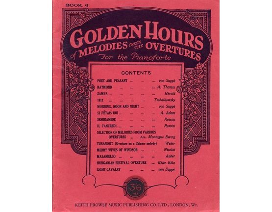 6098 | Golden hours of melodies from the overtures - For the Pianoforte - Book 9