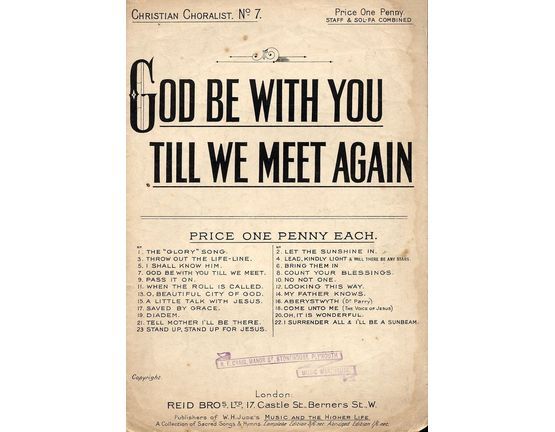 6234 | God Be With You Will We Meet Again - Chiristian Choralist Series No. 7 - Staff and Tonic Sol-Fa Combined