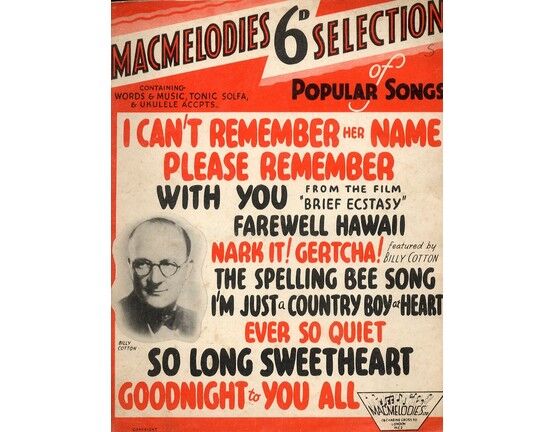 6584 | Macmelodies 6d Selection of Popular Songs  - Containing Words and Music, Tonic Solfa & Ukulele Accpts