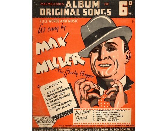 6691 | Macmelodies Album of Original Songs - As Sung by Max Miller - For Piano and Voice - With Tonic Sol fa