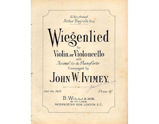 6806 | Wiegenlied (Slumber Song) - For Violin or Violoncello with accompaniment for the Pianoforte - Dedicated to Arthur Blagrove Esq.
