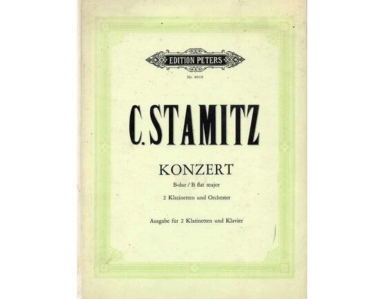 6868 | Stamitz - Konzert in B flat Major - Arranged for 2 Clarinet and Piano - Edition Peters No. 8018