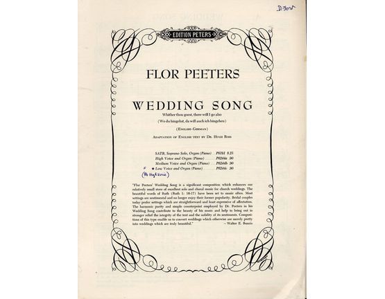 6868 | Wedding Song - English-German - Wither thou goest, there will i go also(Wo du hingehst, da will auch ich hingehen) - Edition Peters