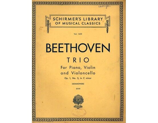 6953 | Beethoven - Trio in C Minor - For Piano, Violin and Cello - Op. 1, No. 3 - Schirmer's Library of Musical Classics Vol. 1423