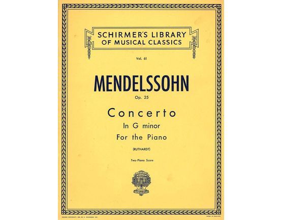 6953 | Concerto in G Minor  - Two Piano Score - Op. 25 - Schirmers Library of Musical Classics Vol. 61