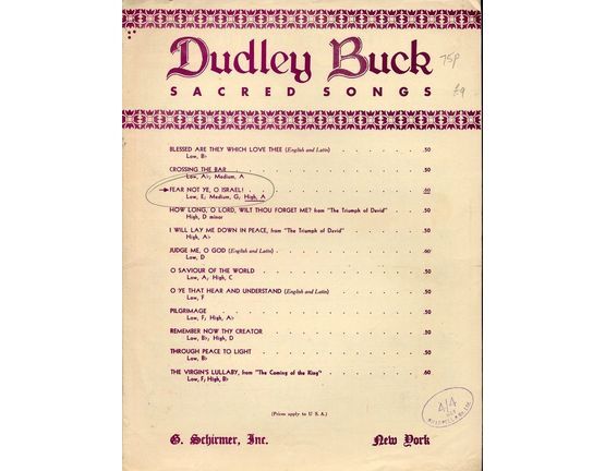 6953 | Fear Not Ye, O Israel! - For High Voice in A - Piano or Organ Accompaniment - Dudley Buck Sacred Songs Series