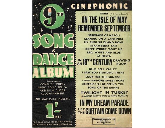 7300 | Cinephonic 9th Song and Dance Album - Containing Complete Words, Music, Tonic Sol-Fa, Ukulele and Guitar Accompaniment