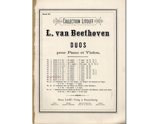 7456 | Beethoven - Sonata in A Major - Op. 47 - For Violin & Piano - Collection Litolff No. 9