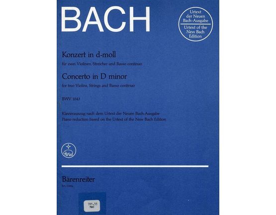 7505 | Bach - Concerto in D minor - For two violins, Strings and Basso Continuo - BMV1043 - Urtext Edition