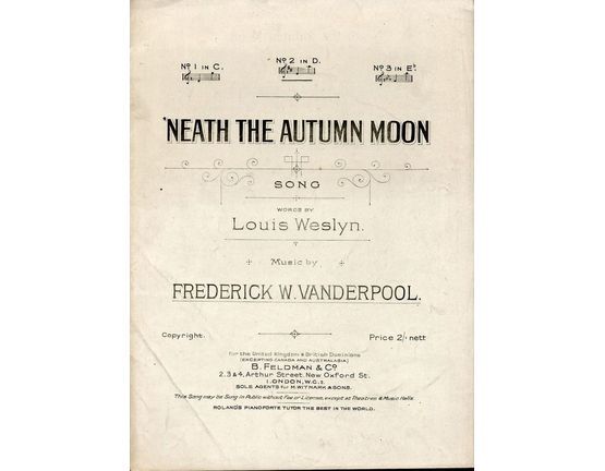 7694 | Neath the Autumn Moon - Song - In the key of D major for medium voice