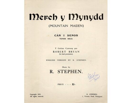 7741 | Merch y Mynydd (Mountain Maiden) - Can i Denor - Tenor Solo - For Piano and Voice