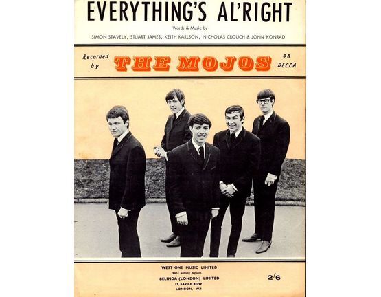 7772 | Everything's al'right - Recorded by The Mojos on Decca - For Piano and Voice with chord symbols