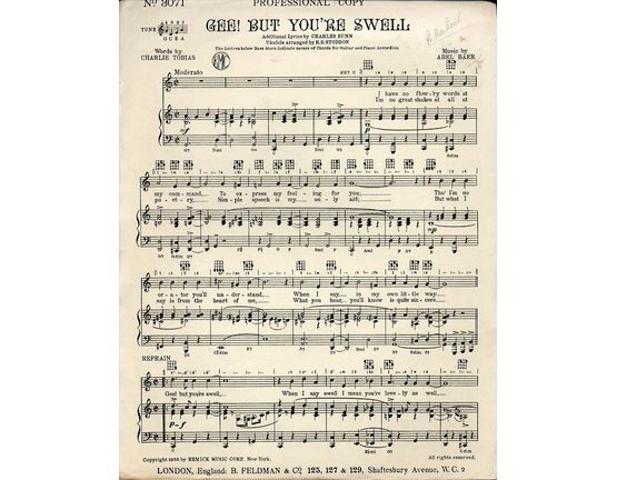 7791 | Gee! but you're swell - For Piano and Voice with Ukulele chord symbols - Feldman edition No. 3071