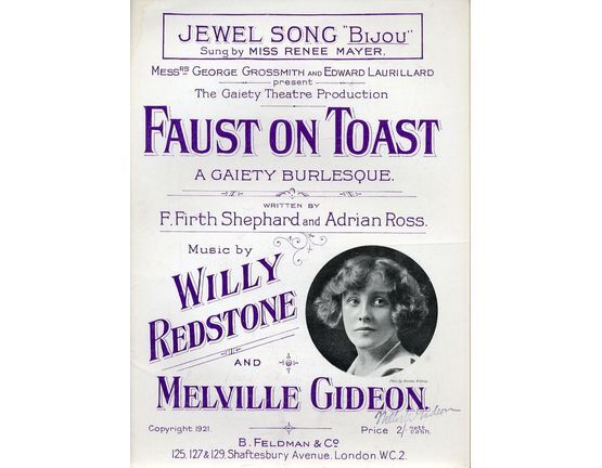 7791 | Jewel Song "Bijou" (Marguerite) - Sung by Miss Renee Mayer - From Messrs George Grossmith and Edward Laurillard Gaiety Theatre Production "Faust on To