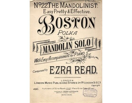 7795 | Boston Polka - Mandolin Solo with Easy Accompt. for Piano - No.22 The Mandolinist