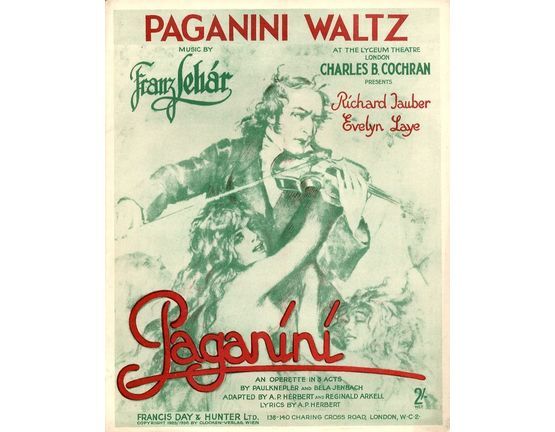 7807 | Paganini Waltz - From Paganini an Operette in 3 Acts at the Lyceum Theatre London - For Piano Solo