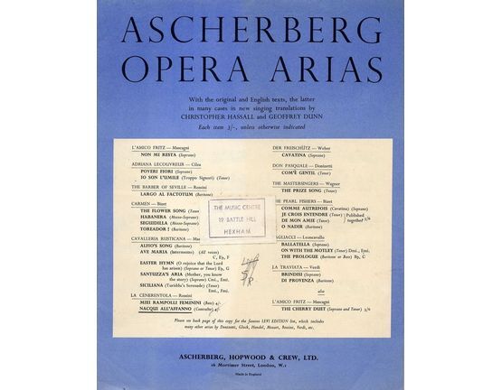 7809 | Ascherberg Opera Arias - La Cenerentola - Nacqui All'afanno