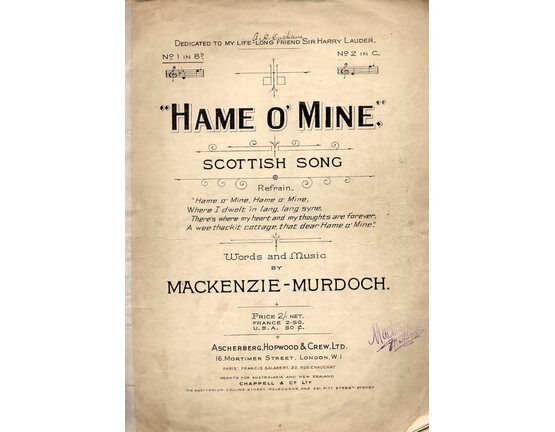 7809 | Hame O' Mine - Scottish Song in the key of B flat Major for Low Voice