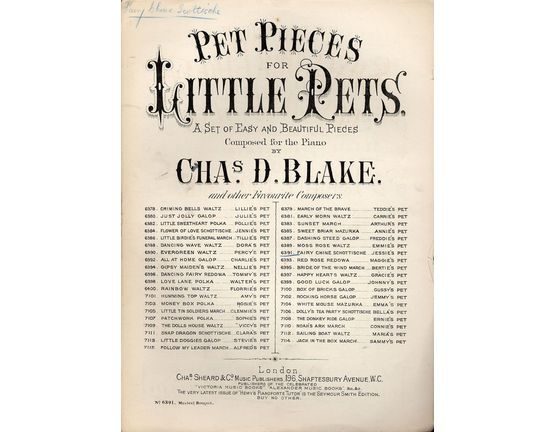 7842 | Fairy Chine - Schottische - Jessie's Pet - No. 6391 - From "Pet Pieces for little Pets" - A set of Easy and Beautiful Pieces - Musical Bouquet - No. 6