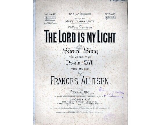7863 | The Lord is my Light - Sacred Song with words from Psalm XXVII - In the key of B flat major for Low Voice with English and German Words - As sung by M