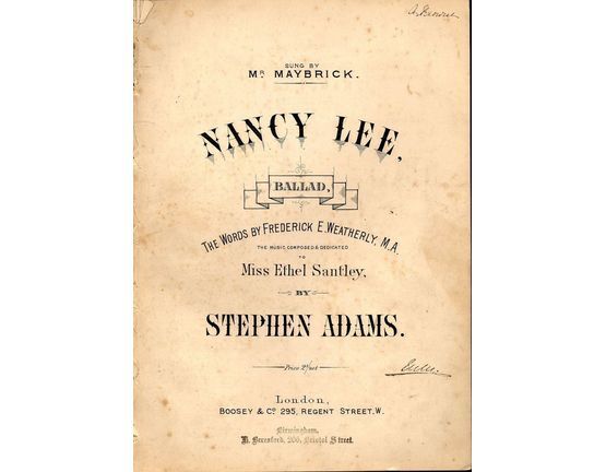 7864 | Nancy Lee - Ballad - In the key of E flat major for high voice - Sung by Mr. Maybrick