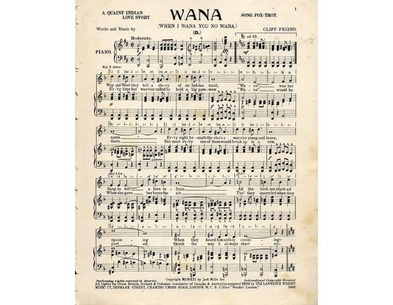 7885 | Wana, When I wanna You no wanna - A Quaint Indian Love Story - For Piano and Voice