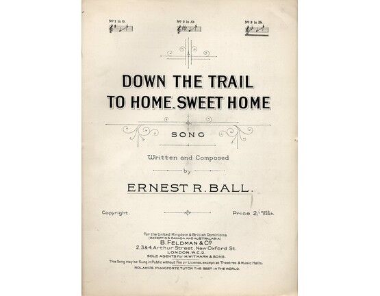 7888 | Down the Trail to Home Sweet Home - Song in the key of B flat major for high voice