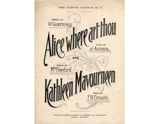 7892 | Alice where art thou and Kathleen Mavourneen - Songs - The Albion Edition No. 7