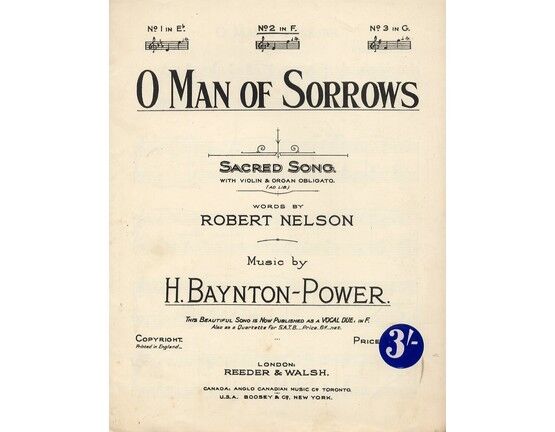 7900 | O Man of Sorrows - Sacred Song in the key of F major for medium voice - With Violin and Organo Obligato