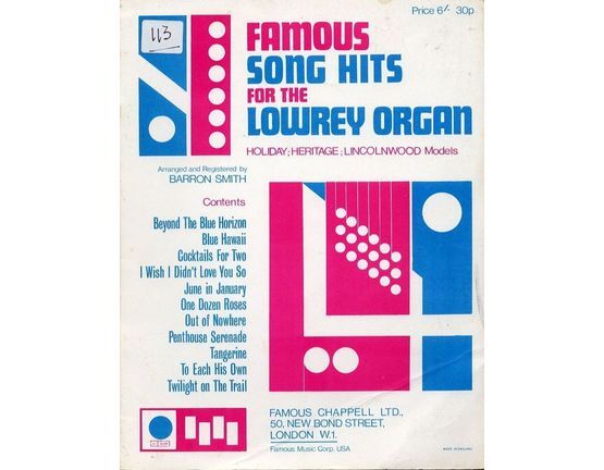 7910 | Famous Song hits for the Lowrey Organ - Holiday : Heritage : Lincolnwood Models