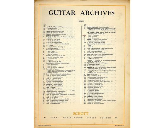 7947 | Guitar Archives Edition Andres Segovia - G. A. No. 19 The Guitarist's Hour selected pieces by Aguado, Carcassi, Carulli, Diabelli Book One