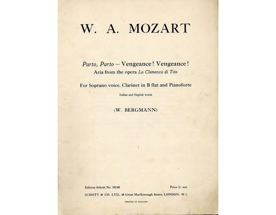 7947 | W. A. Mozart - "Parto, Parto" (Vengeance! Vengeance!) - Aria from the opera 'La Clemenza di Tito' - For soprano voice, clarinet in b flat and piano -