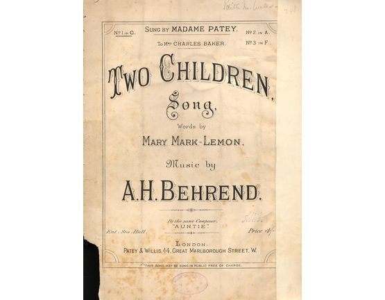7954 | Two children - Song - In the key of G major for low voice - As sung by Madame Patey