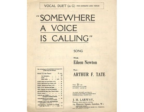 7987 | Somewhere a Voice is Calling - Vocal Duet in the key of G major for Soprano and Tenor Voices
