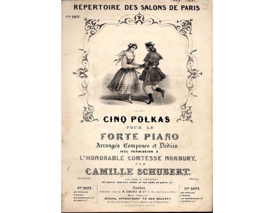 8041 | Repertoire des SAlons de Paris - 1ere Suite - Cinq Polkas pour le Piano - Compose's et Dedies avec permission a L'Honorable Comtesse Norbury - Plate No. 6052