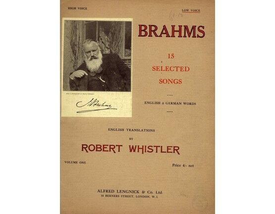 8069 | Brahms - 15 Selected Songs - For Low Voice - Book 1 - English and German Words - Featuring Brahms