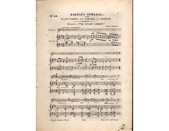 8116 | Koenigs Journal - No. 44 -  For Cornet a Pistons/Piano