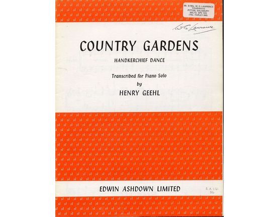 8158 | Country Gardens (Handkerchief Dance) - Piano Solo - transcribed from the Morris Dane Tunes by Cecil Sharp