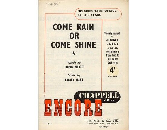 8167 | Come Rain or Shine -  Encore Famous Chappell Series - Specially Arranged by Jimmy Lally to Suit any Combination From Trio to Full Dance Orchestra