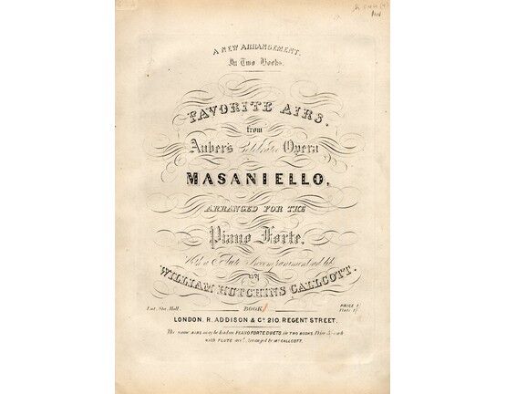8181 | Favourite Airs from Auber's celebrated Opera "Masaniello" - Arranged for the Pianoforte with a Flute accompaniment