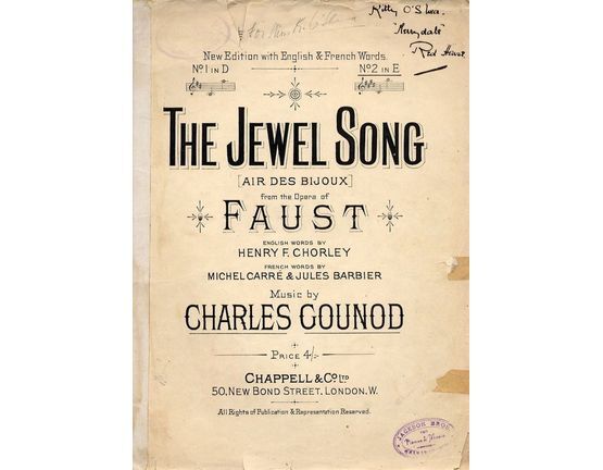 8186 | The Jewel Song - Song from the opera Faust - In the key of E Major for high voice